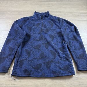 Quiet Golf Sweater Men Large Owl Tree Fleece 1/4 Zip Pullover Blue